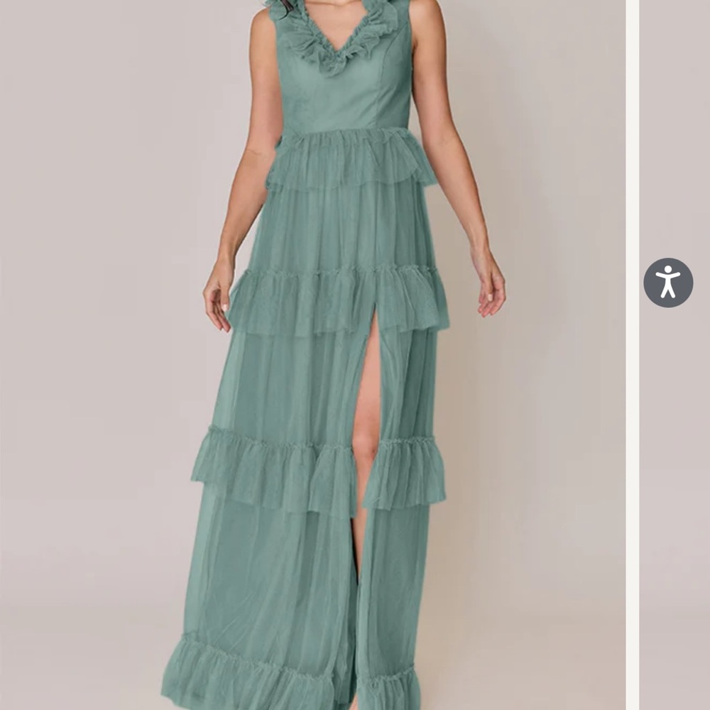 Revelry Green Tiered Slit Maxi Gown